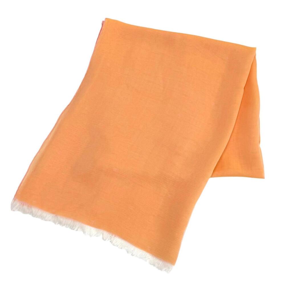 HERMES 100% Silk Reversible H-Logo Sheer Fringe Stole/Scarf Shawl Pink Orange...